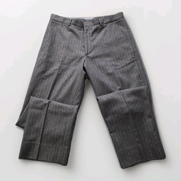 DKNY Classic Dress Trousers Mens US 34 Brown Striped Wool Cashmere Pockets Italy - Picture 9 of 16